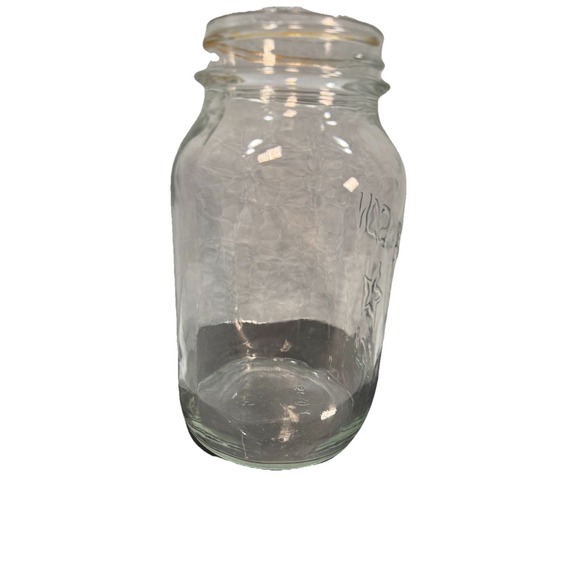 Vtg Clear Glass 1 qt STAR Mason Jar Embossed Rustic Farmhouse Wedding Decor - Picture 3 of 12